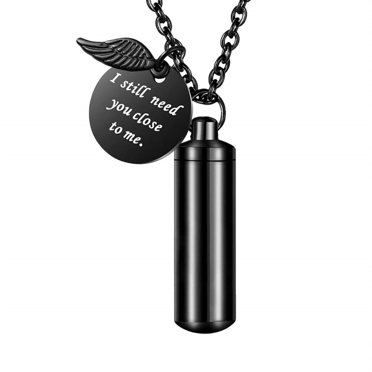 Personalized Stainless Steel Angel Wing Pendant Necklace with Hollow Cylinder Design for Pet Memorial Keepsake Unisex