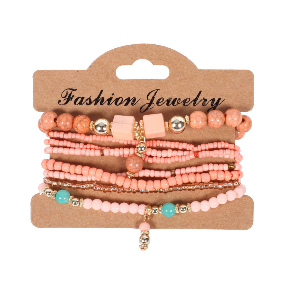Bohemian Handmade Beaded Natural Stone Bracelet Set with Floral Pattern for Unisex