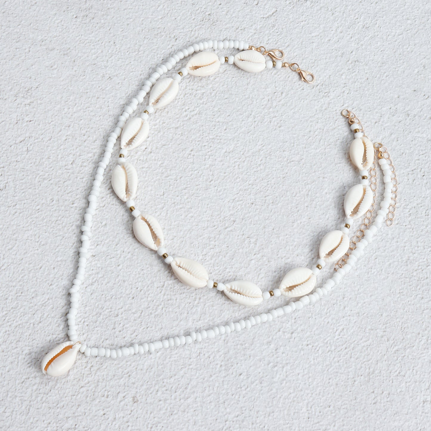 Collar con colgante de concha geométrica estilo bohemio para mujer con cadena de clavícula con baño de metal