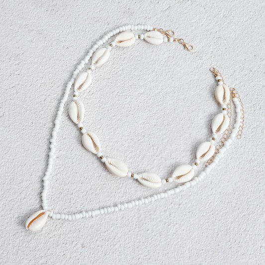 Collana con pendente a conchiglia geometrico stile bohémien da donna con catena per clavicola placcata