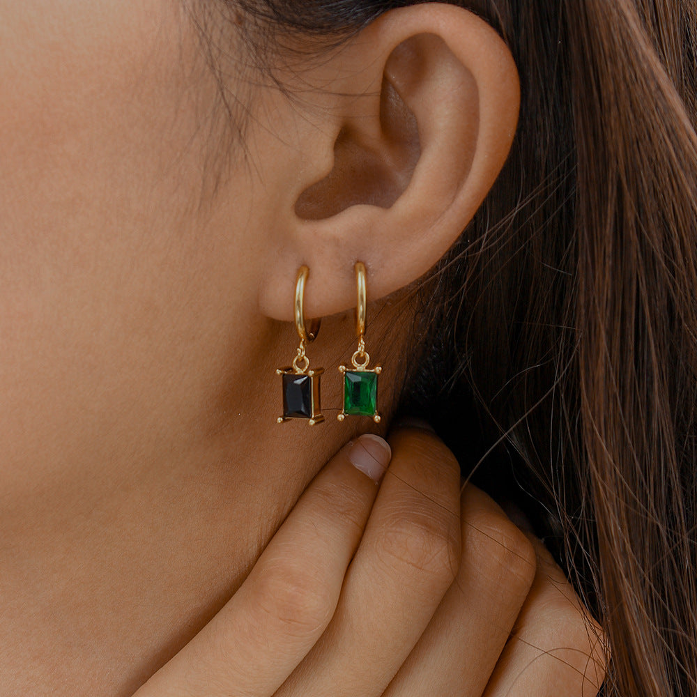 Fashionable Water-Drop-Shaped Stainless Steel Stud Earrings with Rhinestone Inlay for Women Geometric Design