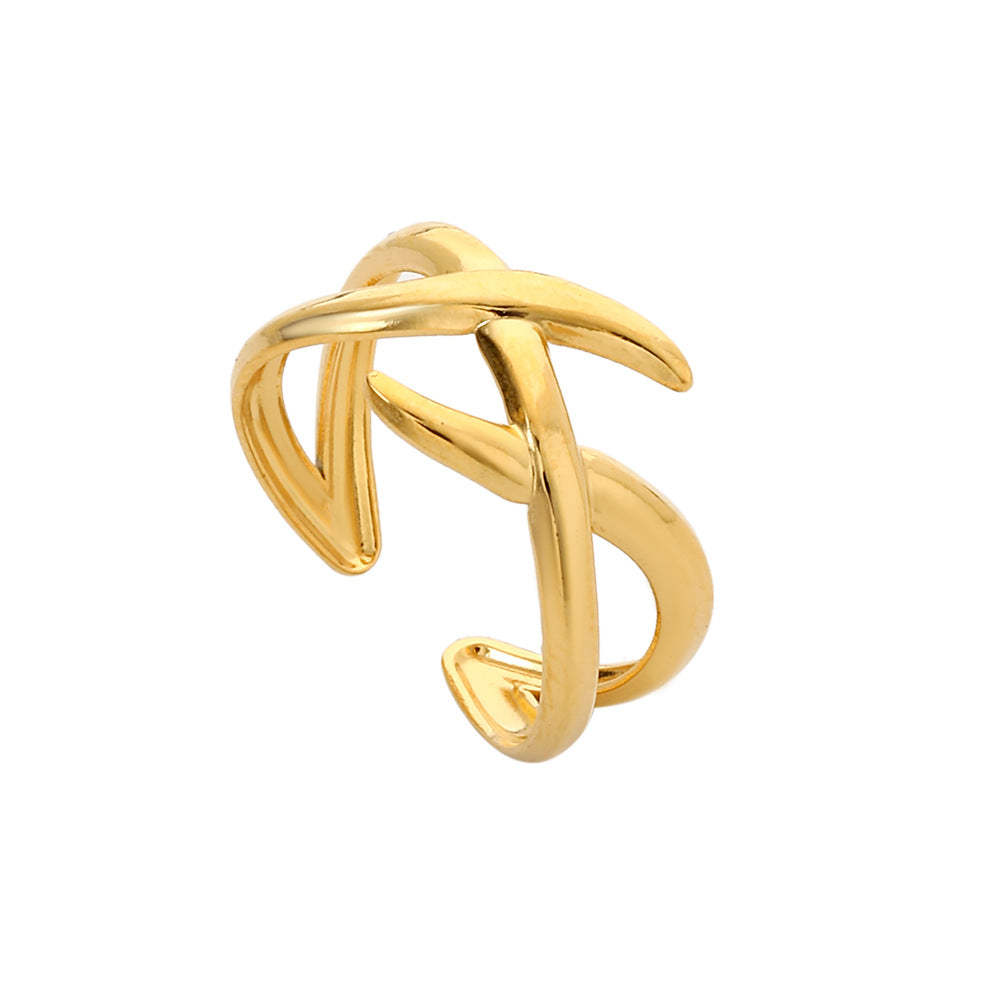 Minimalist Geometric Round Hollow Plated Titanium Steel Open Ring for Unisex