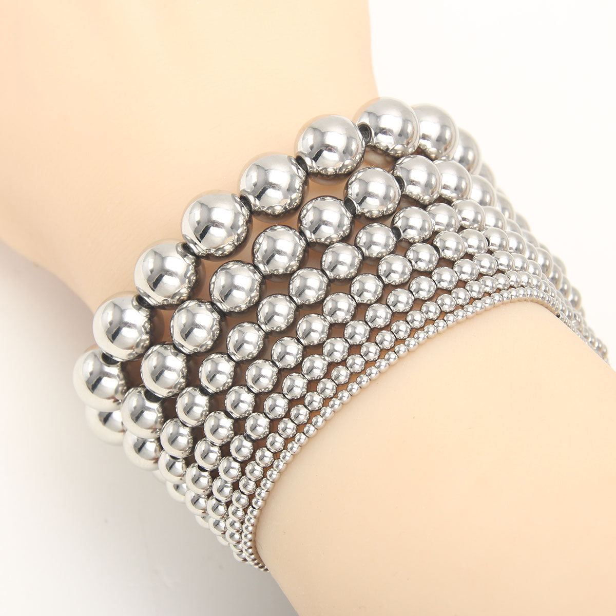 Gold Plated Stainless Steel Ball Chain Bracelet Unisex Elastic Beaded Hand String