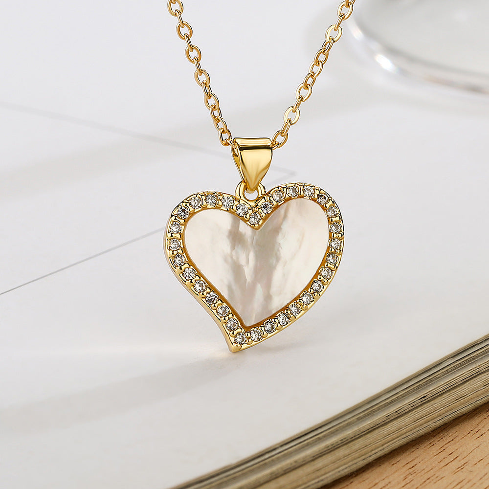 Collana con Pendente a Cuore Minimalista in Rame, Placcata Oro 18K e con Intarsio di Zirconi, da Donna