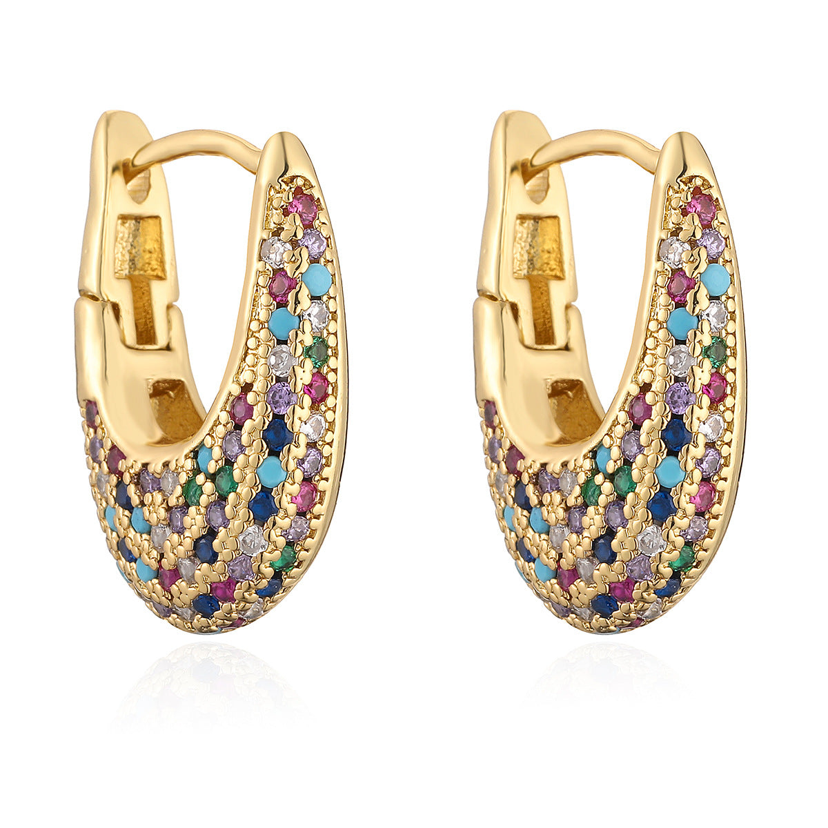 Minimalist Geometric U-Shaped Earrings for Women with Copper Base Plated in 18K Gold and Zircon Inlay