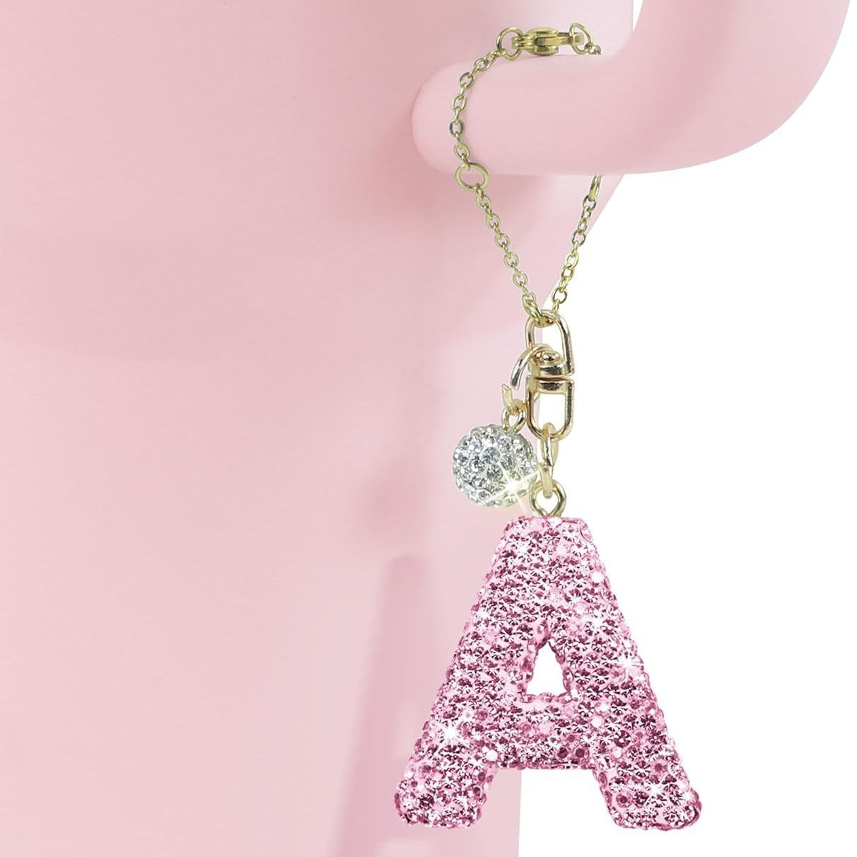 Rhinestone Inlaid Letter Resin Charm Bar Keychain Accessory