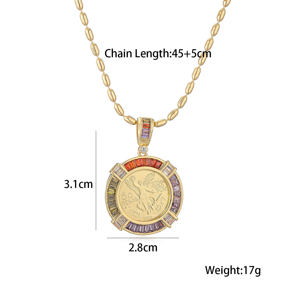 Minimalist Geometric Pendant Necklace for Women with Copper Base Plated in 18K Gold and Zircon Inlay