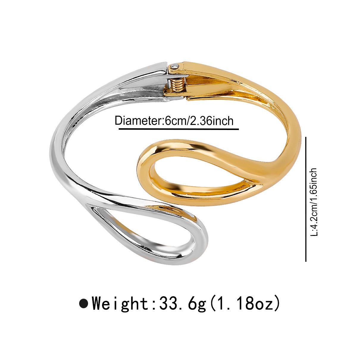 Bracciale in lega con motivo geometrico irregolare, design a molla, finitura metallica galvanizzata, bangle di tendenza