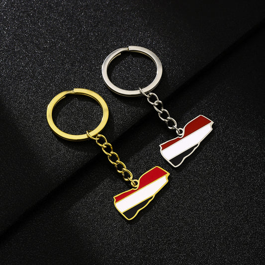 Llavero colgante yemení de acero inoxidable esmaltado estilo étnico vintage con motivos geométricos y culturales
