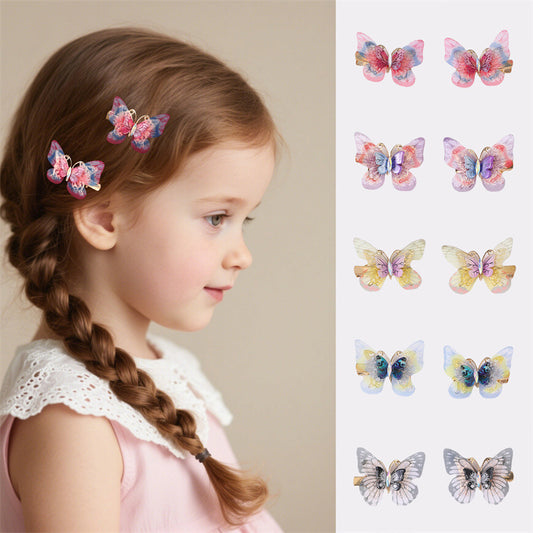 Natural Style Butterfly Bow Hair Clip for Kids with Gradient Feather Wing Design, Plastic Resin Duckbill Clamp for Ponytail