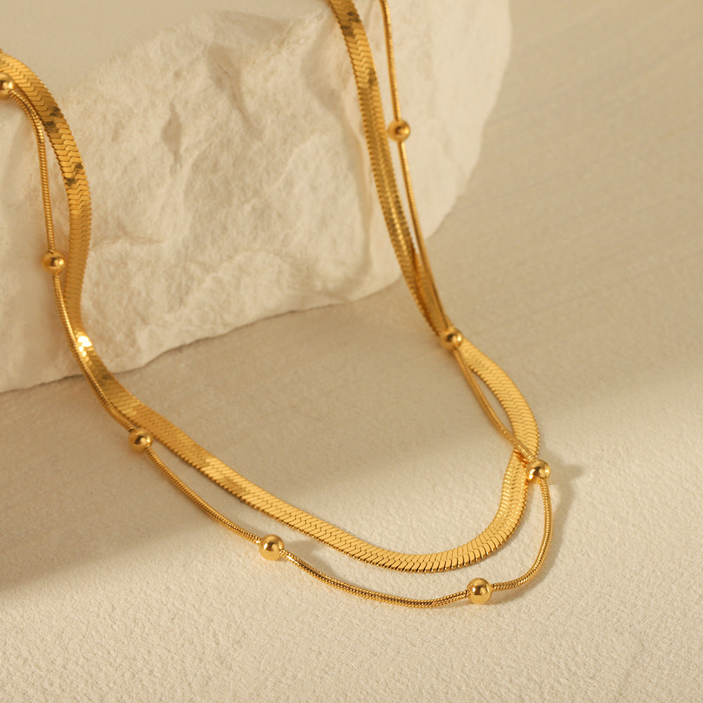 Collar Minimalista de Acero Inoxidable con Diseño Geométrico de Doble Capa para Mujer con Acabado Chapado y Cadena de Serpiente