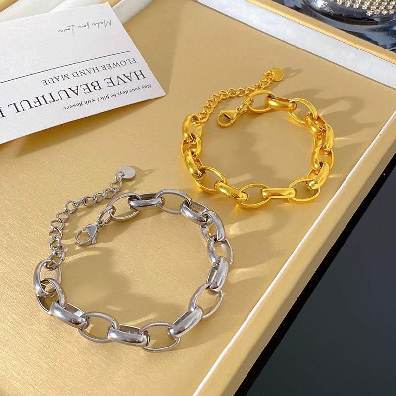 Geometric Plated Titanium Steel Curb Chain Bracelet with Smile Element