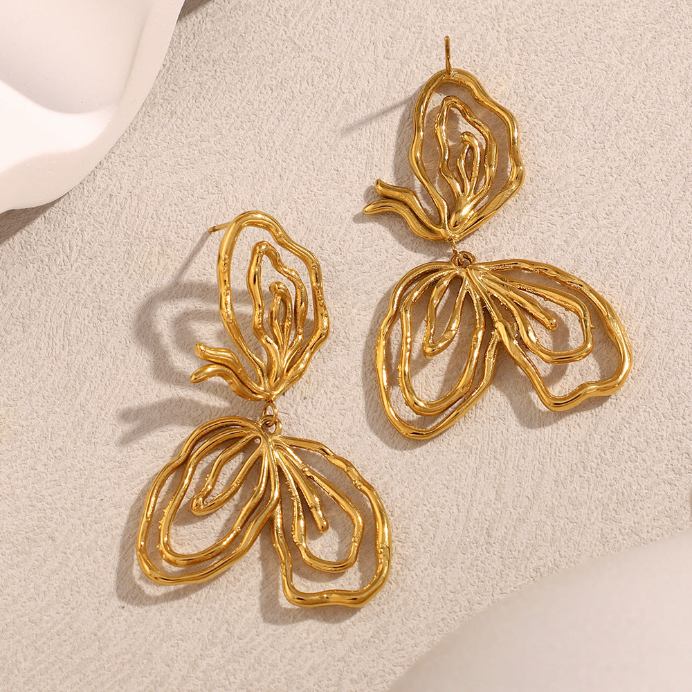 Orecchini da donna in acciaio inossidabile con placcatura in oro 18 carati, design geometrico alla moda