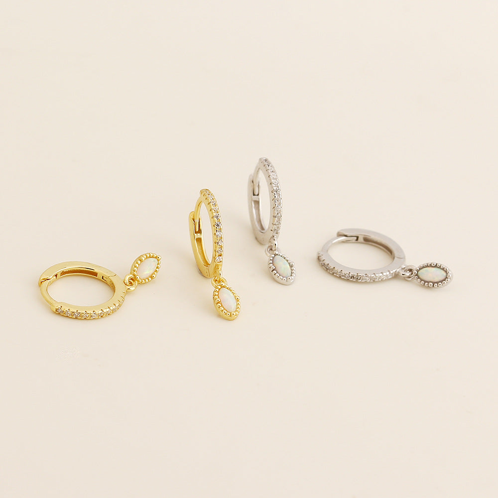 Pendientes de aro geométricos minimalistas de plata de ley S925 con circonitas cúbicas e incrustaciones de ópalo para mujer