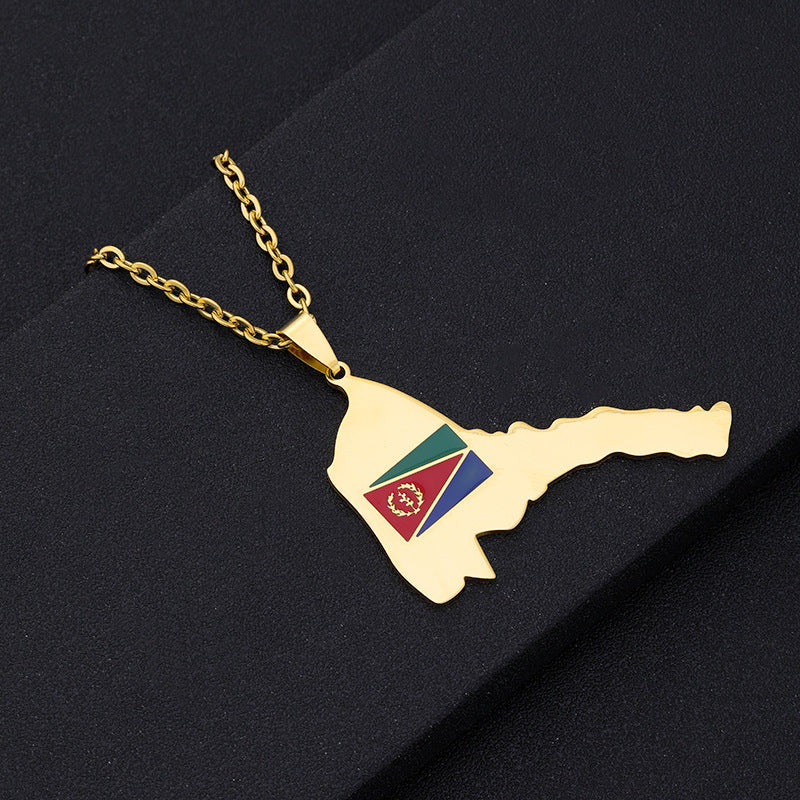 Retro Geometric Pendant Necklace in Stainless Steel with Enamel Finish for Unisex Wear