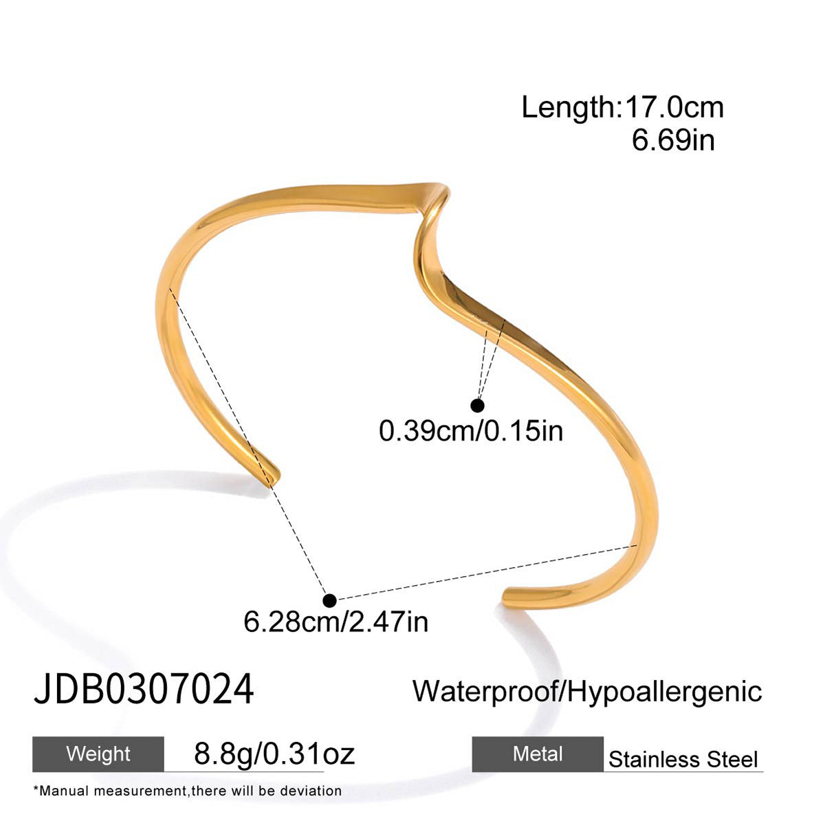 Bracciale Rigido Aperto Minimalista Geometrico in Acciaio al Titanio con Placcatura in Oro 18K da Donna