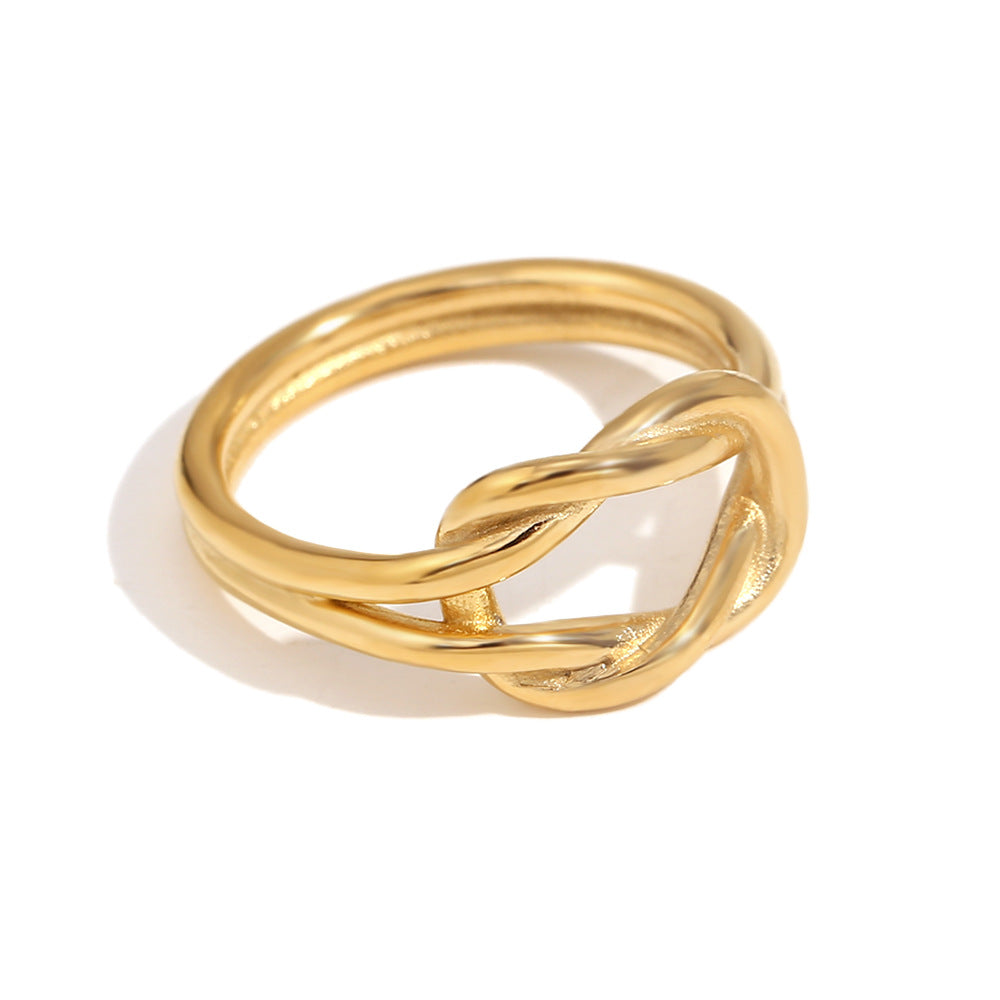 Minimalist Geometric Stainless Steel Ring with 18K Gold Plating, Swirl Knot and Daisy Accent for Women