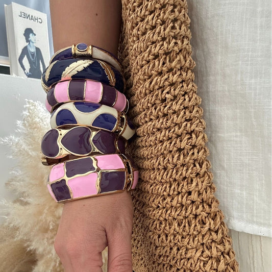 Pulsera de aleación con baño de aceite, diseño geométrico cuadrado a cuadros de colores vintage