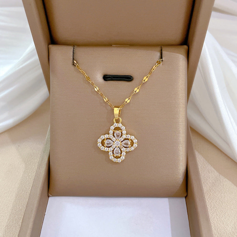 Collar con colgante de diamantes de imitación, geométrico y minimalista, de acero de titanio para mujer, cadena irregular, acabado chapado