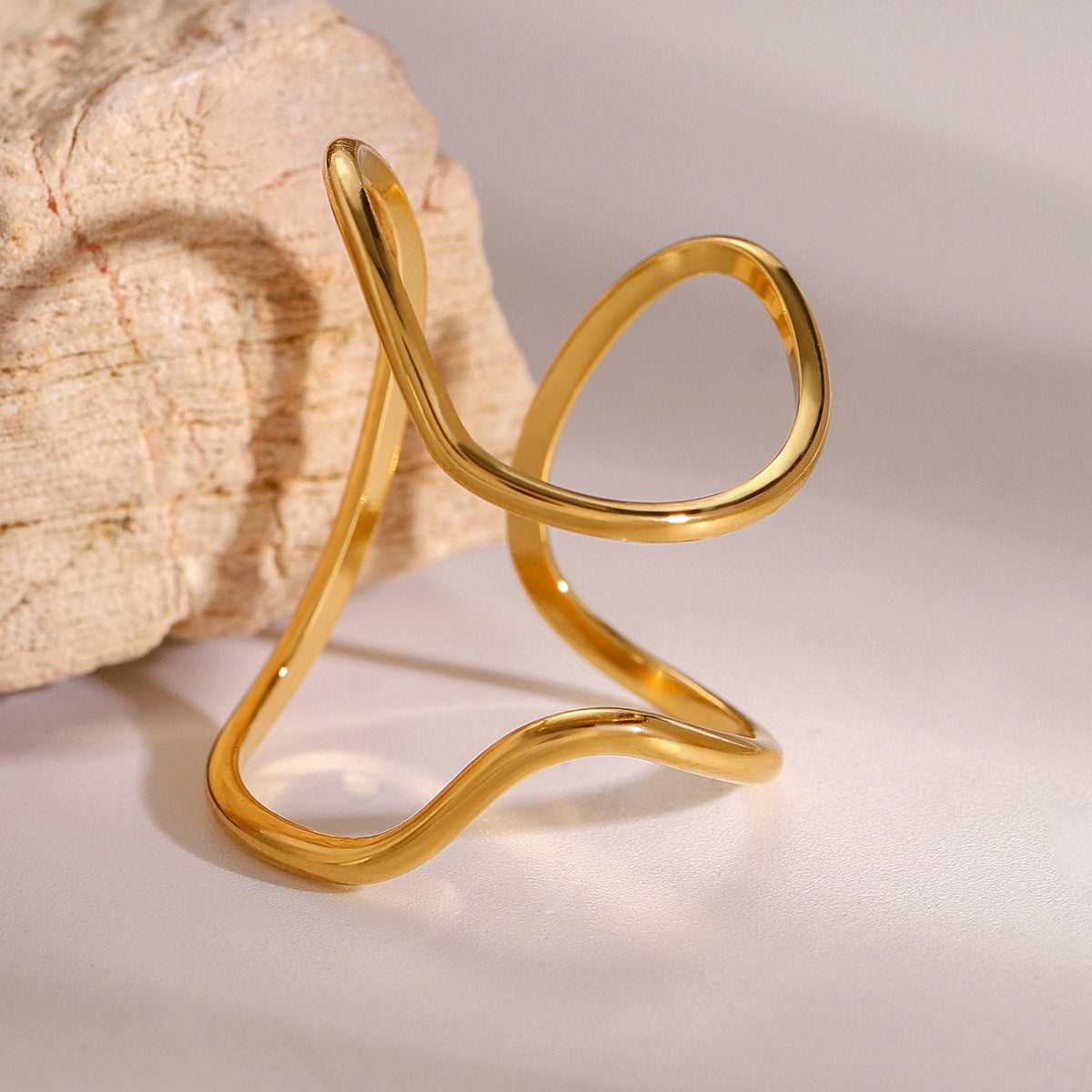 18K Gold Plated Geometric Stainless Steel Open Ring