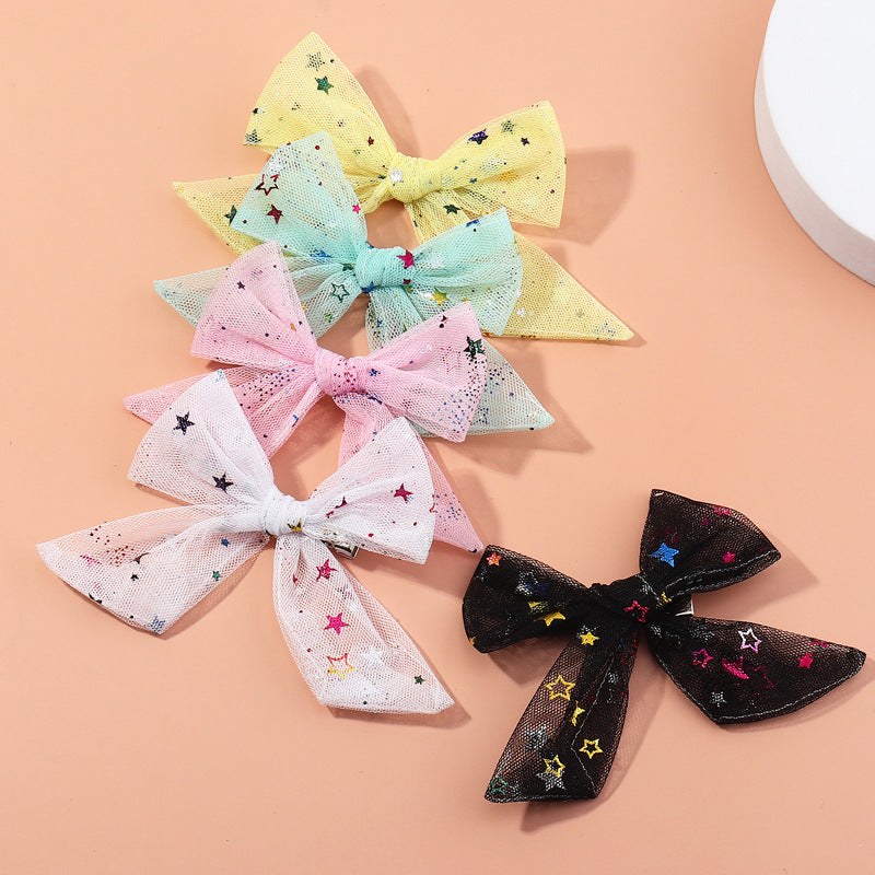 Set di fermagli per capelli con fiocco a fumetto a forma di farfalla in tulle a rete e paillettes per bambine dai 6 ai 10 anni