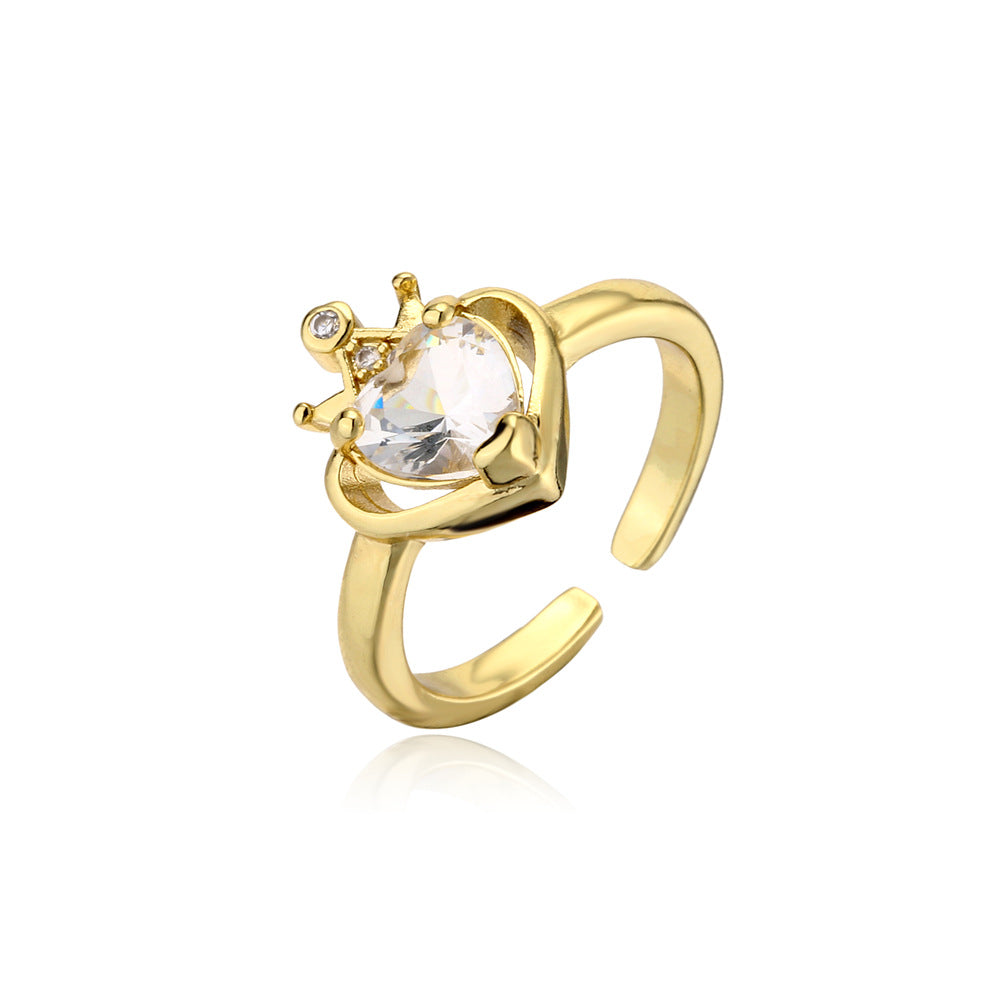Gold Plated Brass Geometric Heart Micro-inlay Cubic Zirconia Ring for Women