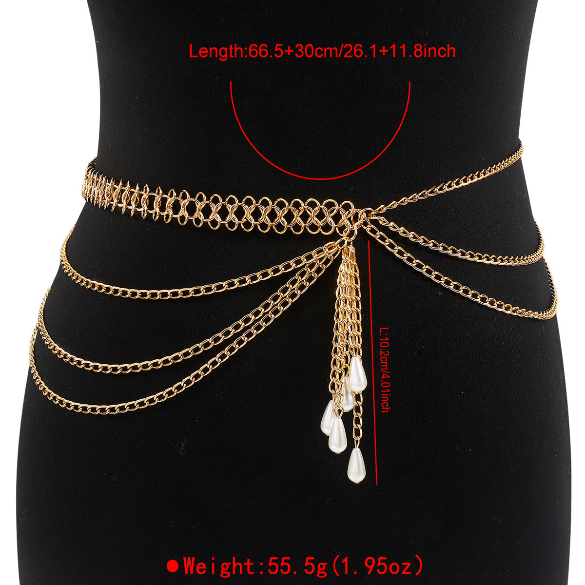 Cadena de cintura bohemia de perlas para mujer de hierro con cierre de langosta, cadena de cuerpo ajustable de verano