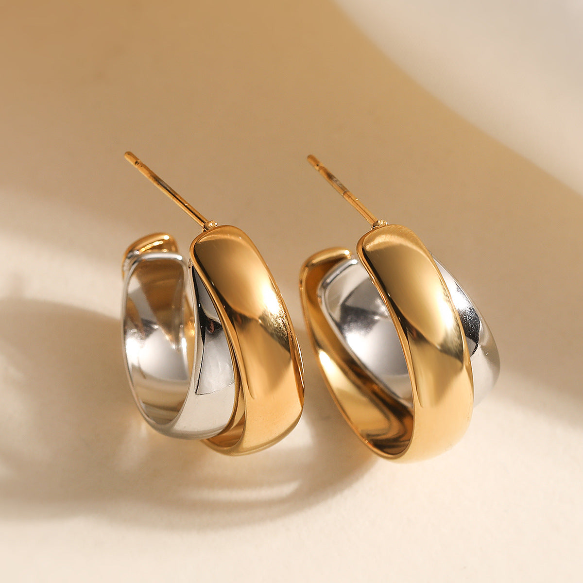 Minimalist 18K Gold Plated Geometric Stainless Steel C-Shape Earrings for Women