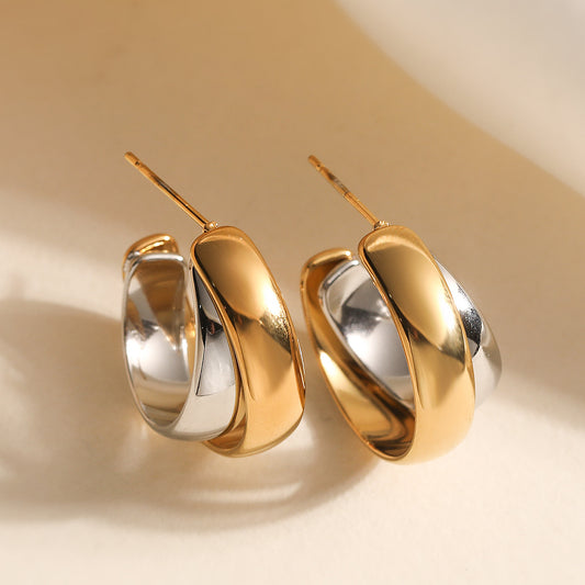 Minimalist 18K Gold Plated Geometric Stainless Steel C-Shape Earrings for Women