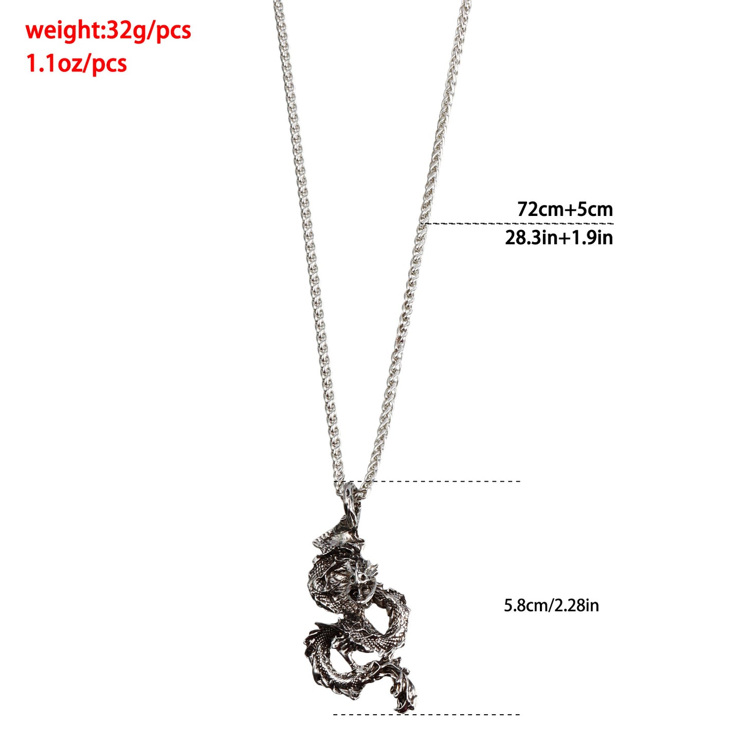 Vintage Dragon Pendant Necklace for Women with Geometric Shape Alloy Chain Plated Finish and Tassel Detail