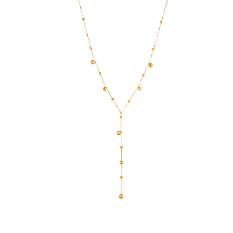 Minimalist Fashion Long Tassel Round Ball Gold-Plated Stainless Steel Pendant Necklace for Women