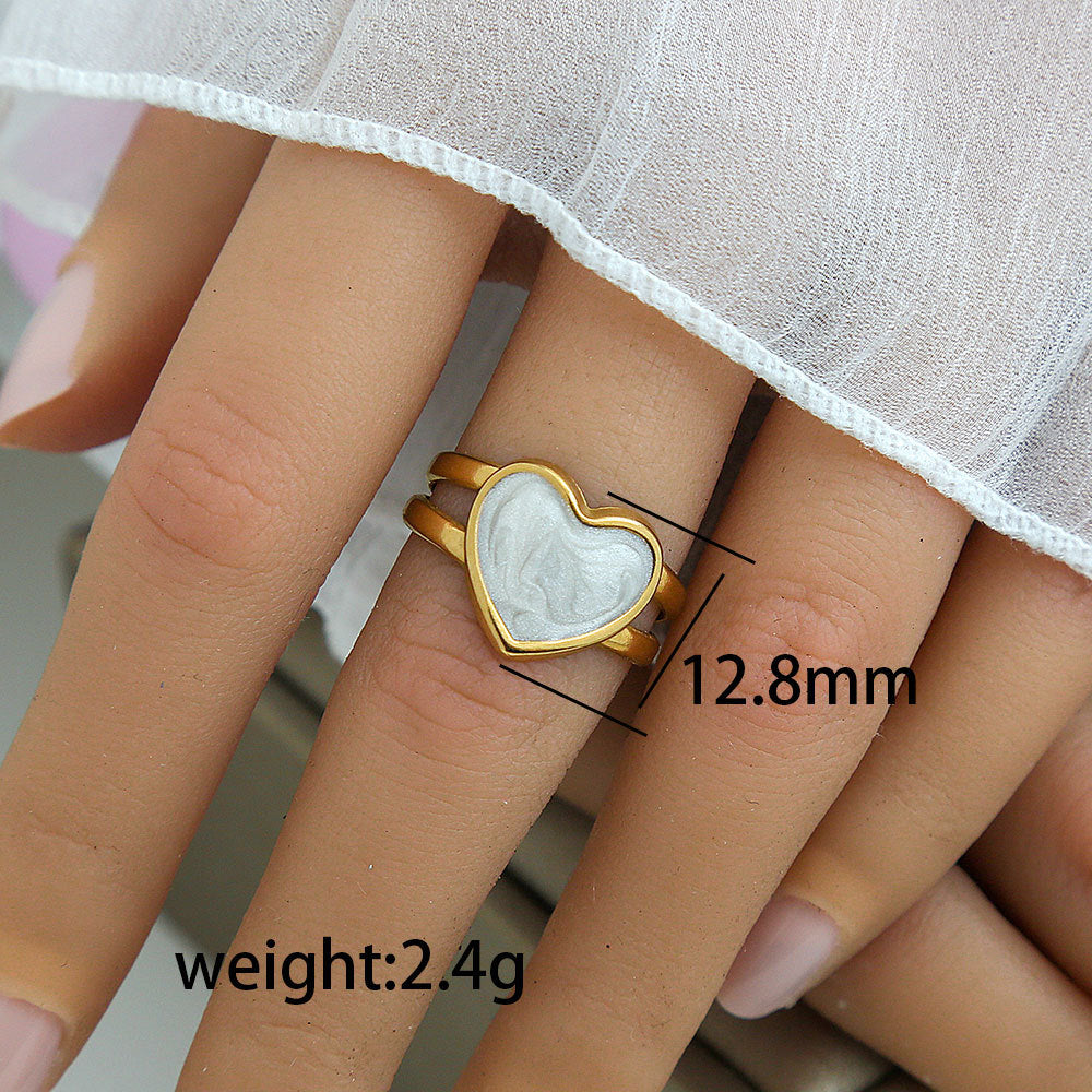 Anello vintage geometrico rotondo in acciaio al titanio con intarsio in smalto e placcatura in oro per donna