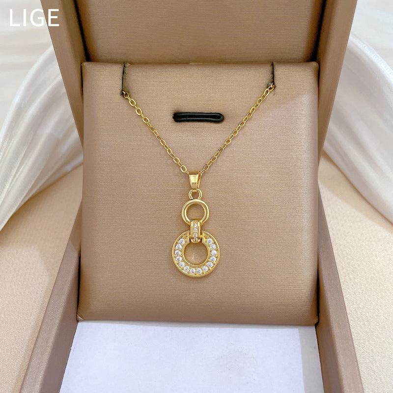 Luxury Titanium Steel Geometric Rhinestone Necklace and Earrings Set
