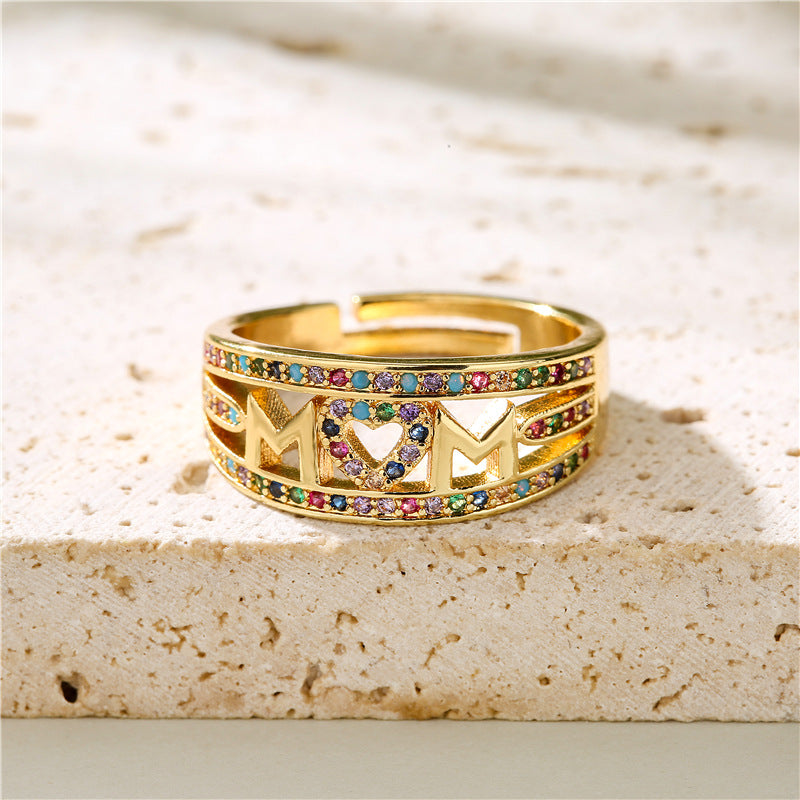 Geometric Micro-inlay Cubic Zirconia Brass Gold Plated Ring for Women