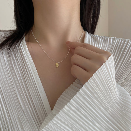 Minimalist 925 Sterling Silver Oval Geometric Portrait Necklace for Women