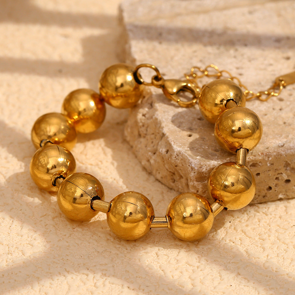 Minimalist Fashionable Geometric Stainless Steel Plated 18K Gold Large Round Bead Bracelet for Women