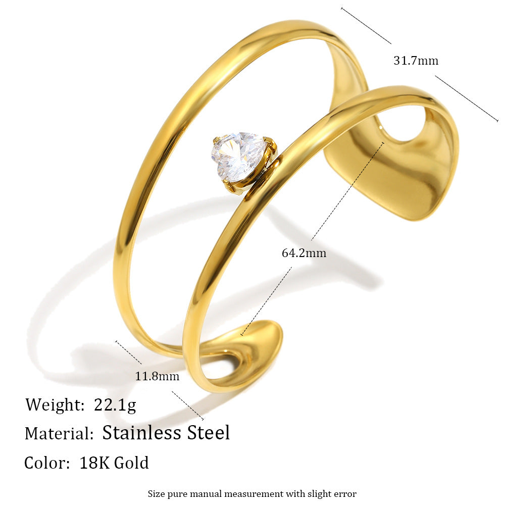 Minimalist Luxury 18K Gold Plated Stainless Steel Heart Teardrop Geometric Cubic Zirconia Bracelet