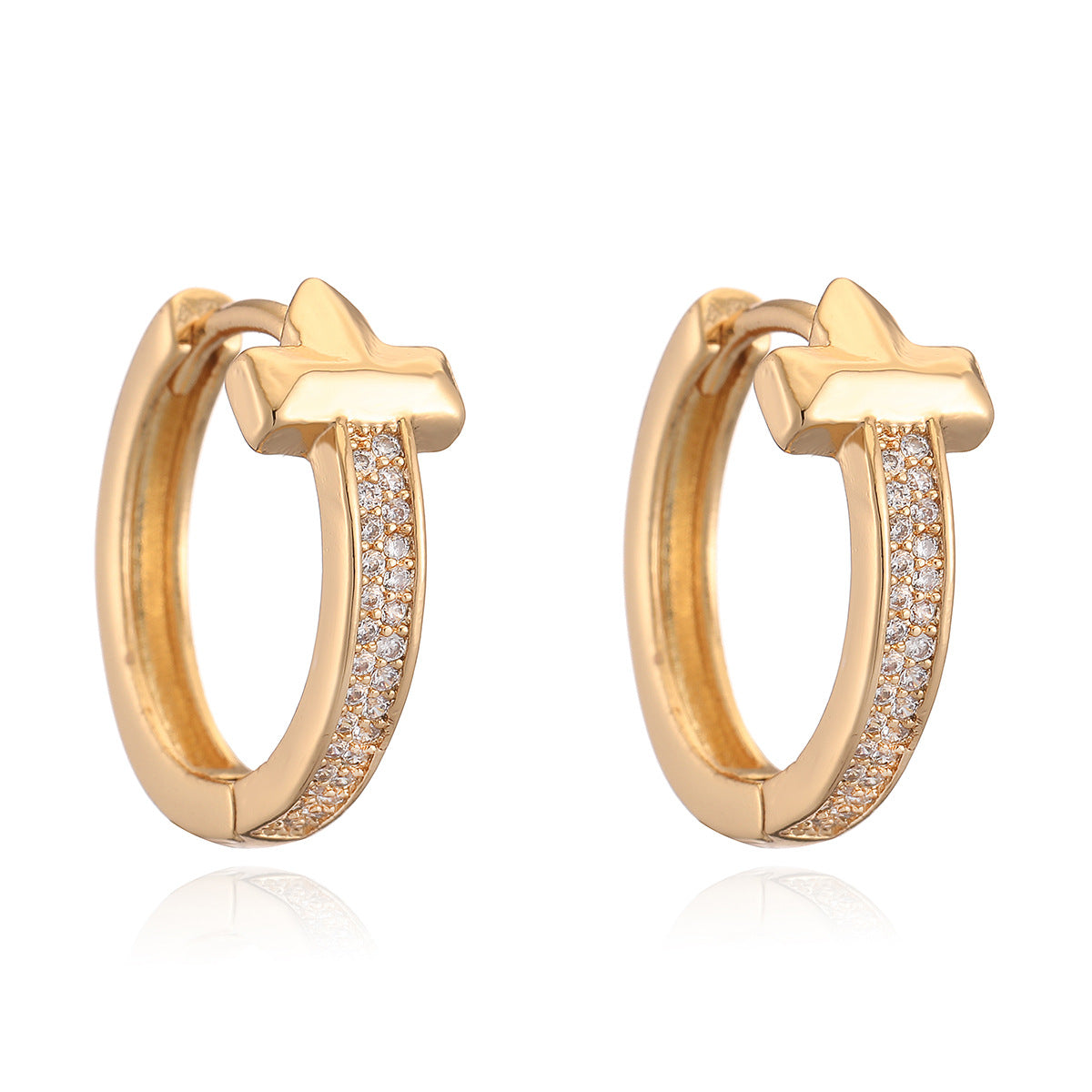 Orecchini a Cerchio Geometrici Minimalisti da Donna, Base in Rame con Placcatura in Oro 18K e Zirconi Micro-Incastonati