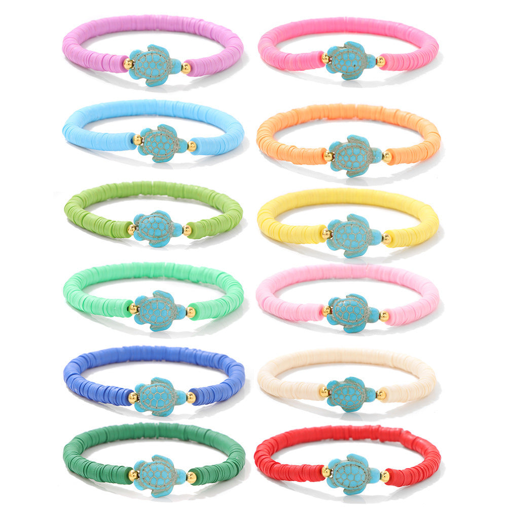 Bohemian Turquoise Turtle Resin Bracelet Unisex Handmade Elastic Bangle