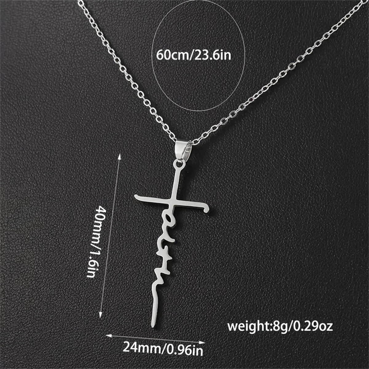 Minimalist Cross Pendant Necklace in Titanium Steel with Polished Finish for Women