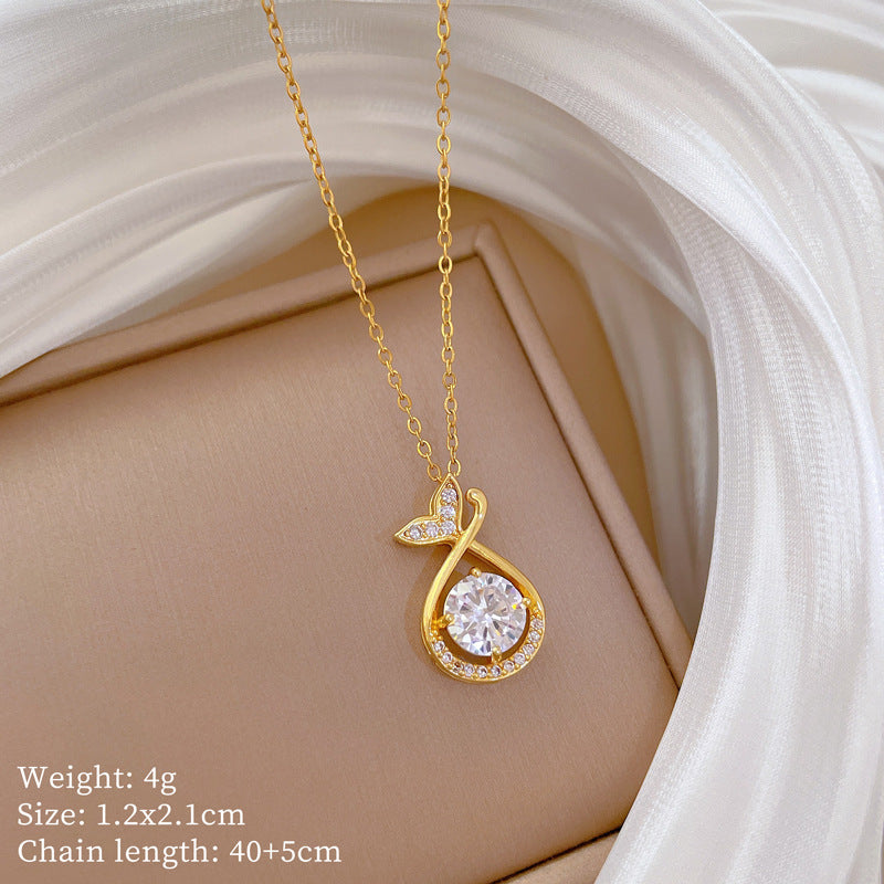 Geometric Style Titanium Steel Necklace with Copper Pendant Plated in Real Gold for Women and Men