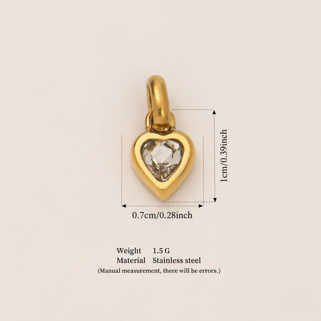 Minimalist Heart Letter Titanium Steel Plated Gemstone Pendant Charm Bar for Women