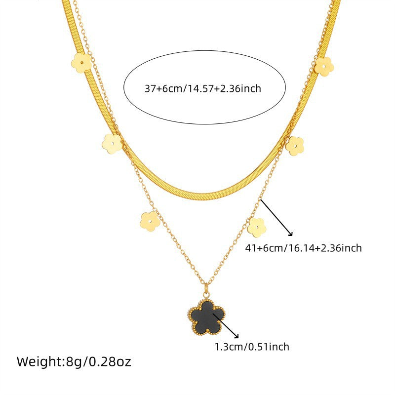 Minimalist Casual Double Layer Heart Butterfly Floral Stainless Steel Plated Pendant Necklace with Snake Chain for Women