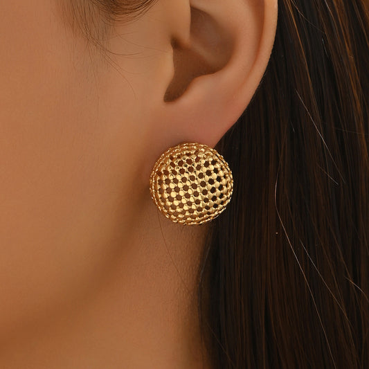 Orecchini minimalistici geometrici traforati da donna in lega di zinco con finitura placcata