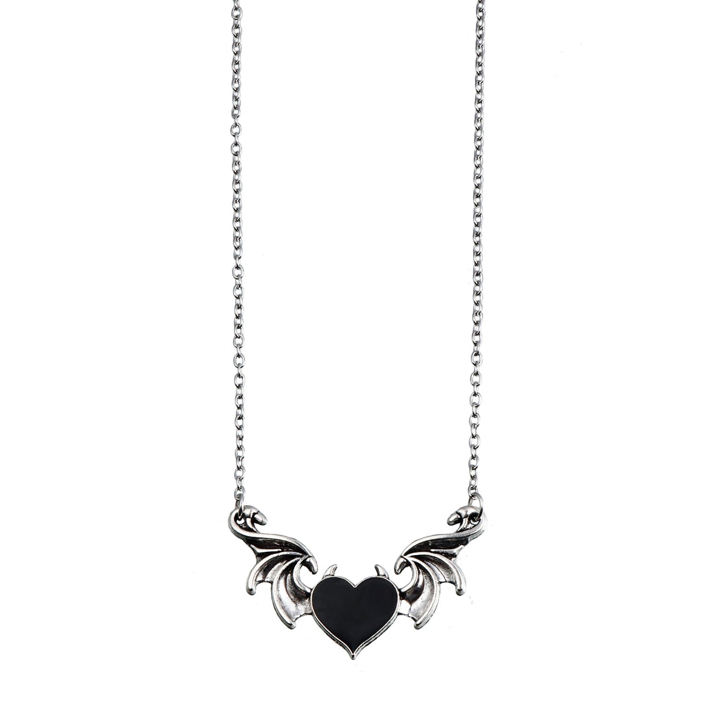 Collar colgante Punk Corazón Oscuro con alas de esmalte y cadena de aleación chapada para mujer