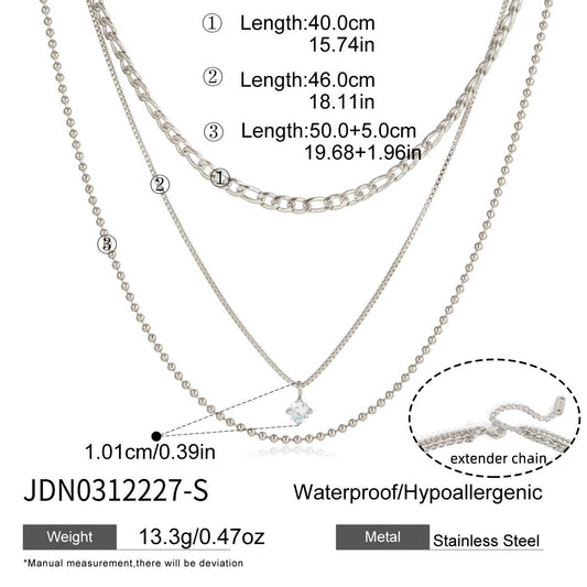 Geometric Stainless Steel PVD Cubic Zirconia Pendant Necklace for Women