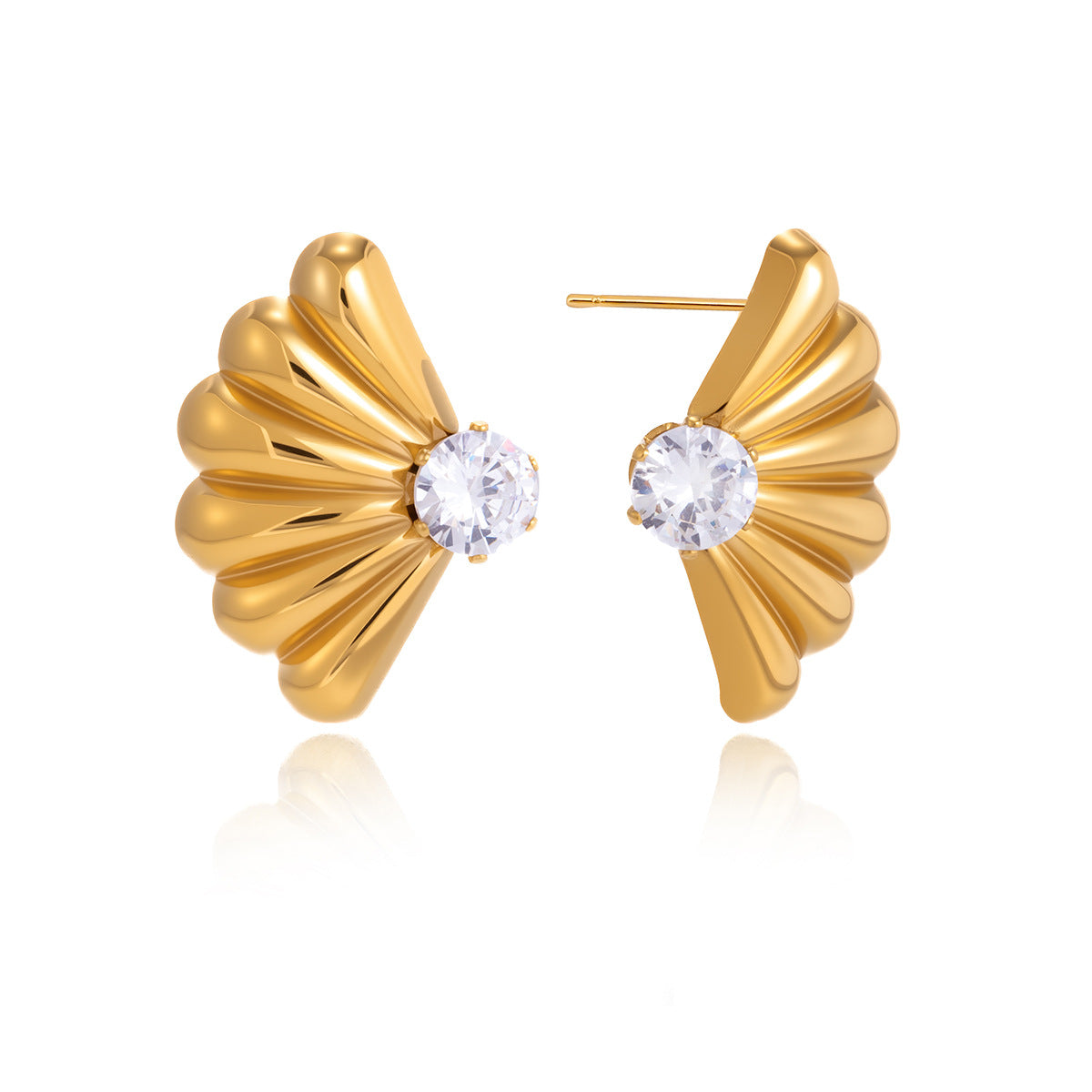 Elegant Geometric Stainless Steel PVD Plated Cubic Zirconia Stud Earrings for Women