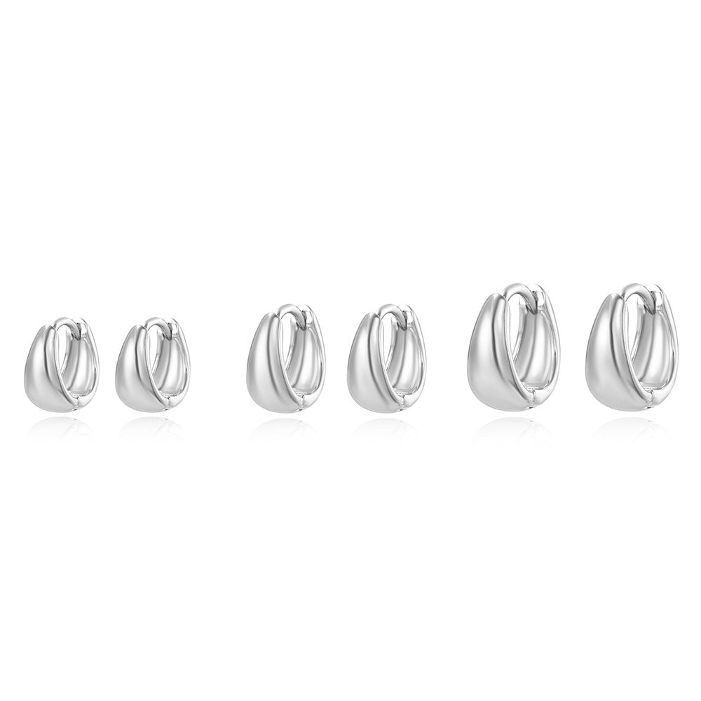 Gold Plated Brass Geometric Round Hoop Earrings with Cubic Zirconia for Women