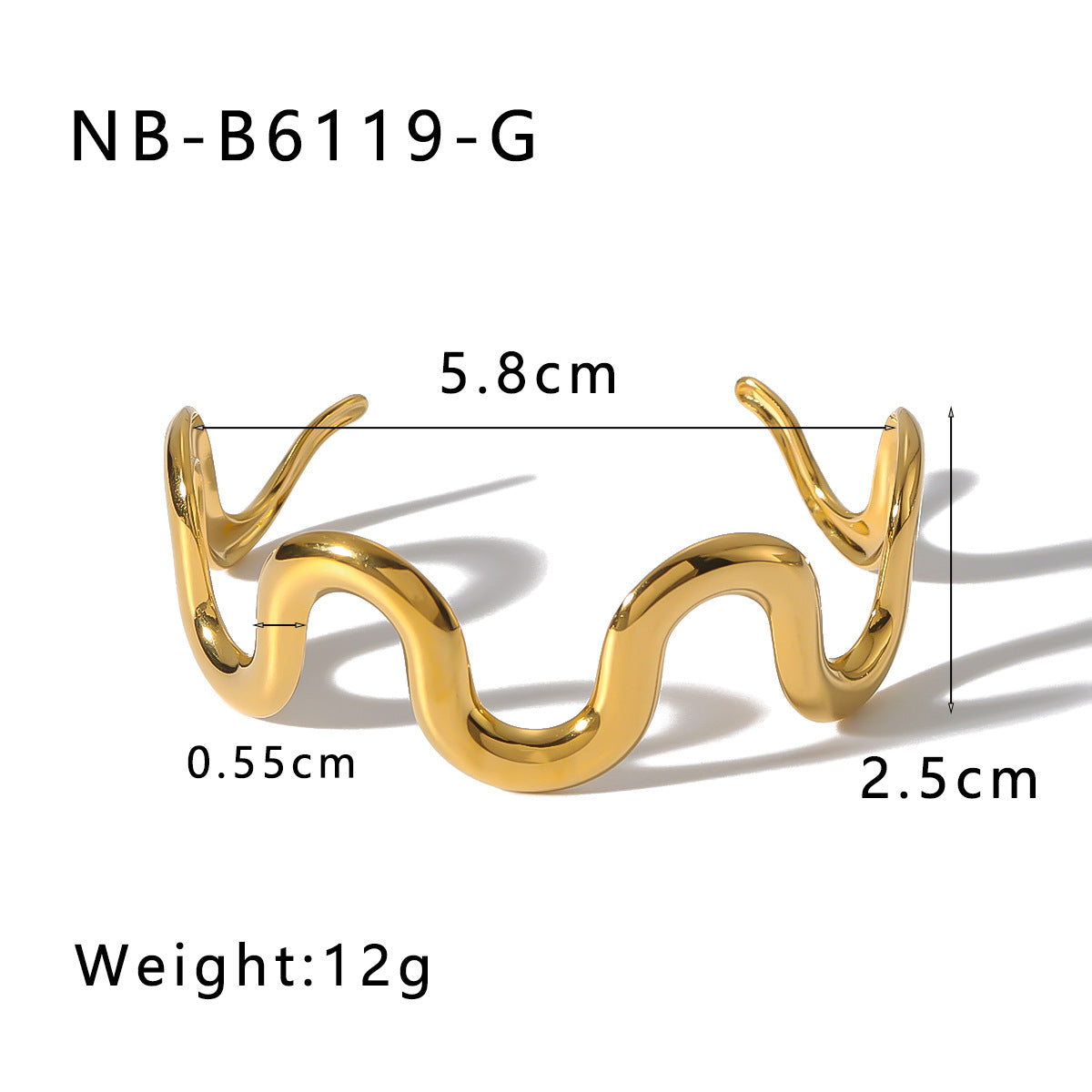 Bracciale da donna in acciaio inossidabile a onda geometrica con placcatura in oro 18 carati