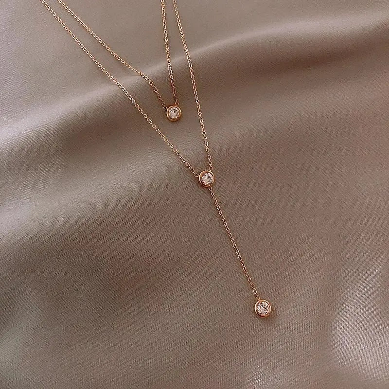 Minimalist Geometric Titanium Steel Double Layer Necklace with Rose Gold Plating and Delicate Pendant